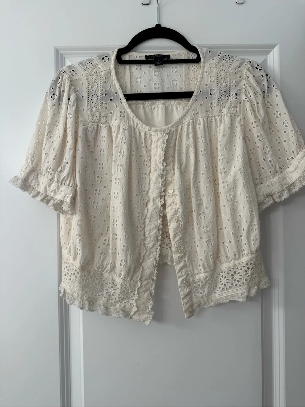 J. Crew Cream Eyelet Button-Front Blouse